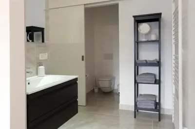 a bathroom with a sink and a toilet at Parc Brussels Apartment in Brussels