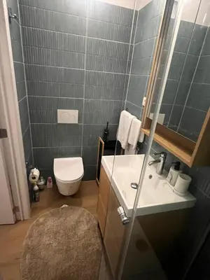 a bathroom with a toilet and a sink and a mirror at Secret Garden 2