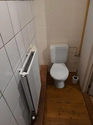 a small bathroom with a toilet and a radiator at Deurne in Antwerp