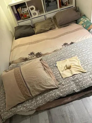 two beds sitting next to each other in a room at Belle chambre de 1,30 cm de hauteur à Bruxelles midi in Brussels