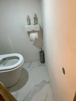 a white bathroom with a toilet and a sink at Belle chambre de 1,30 cm de hauteur à Bruxelles midi in Brussels