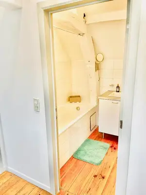 a bathroom with a bath tub and a sink at Spacious terrace apartment in the heart of Brussels in Brussels