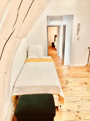 a bedroom with a bed in a room at Spacious terrace apartment in the heart of Brussels in Brussels