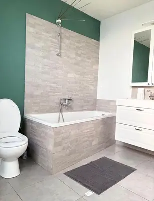 a bathroom with a bath tub and a toilet at Purple Sofa in Antwerp