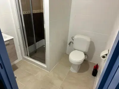 a bathroom with a toilet and a shower at Central Stay in Brussels