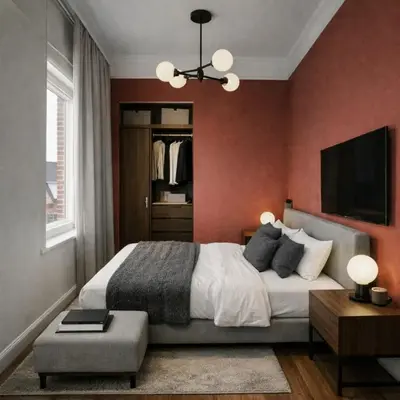 a bedroom with a bed and a flat screen tv at Luxury villa with pool for 14 people in Essen