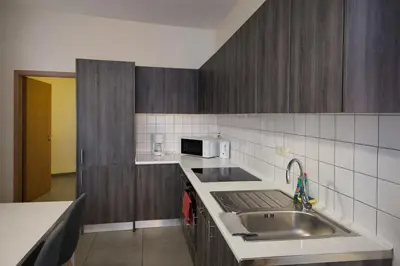 a kitchen with a sink and a microwave at Central Brussels Spacious 2BR near Grand Place 1 in Brussels