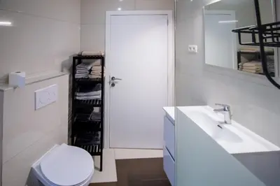 a bathroom with a toilet and a sink and a mirror at Zoe's world in Brussels