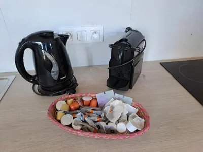 a basket filled with different types of rocks on a table at Maison Jamaer in Brussels