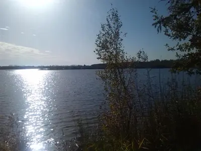 a view of a lake with the sun reflecting on the water at B&B Molmento in Mol