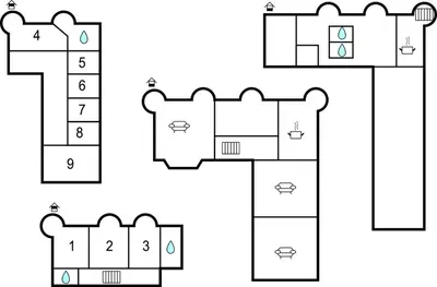 a block diagram of a floor plan of a house at Kasteel Ter Leyen in Boekhoute