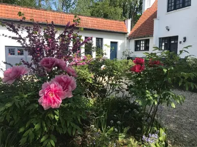 a garden of flowers in front of a house at Bed and Breakfast Ros & Marc in Wezembeek-Oppem