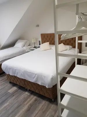 a bedroom with two bunk beds and a ladder at Hôtel Méribel in Brussels