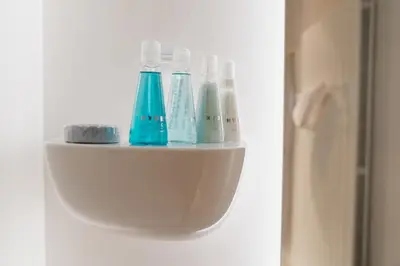 a wall mounted shelf with toothbrushes on a wall at Befour in Aalst