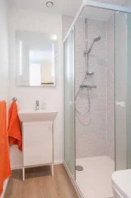 a bathroom with a shower and a sink at Ooostel2.be Zaventem in Zaventem