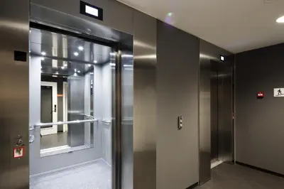 a elevator in a building with a window at easyHotel Brussels City Centre in Brussels