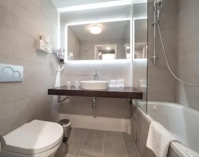 a bathroom with a sink and a toilet and a mirror at Hotel Best Western City Centre in Brussels