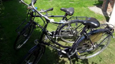 two bikes parked next to each other on the grass at Het Zolderhuis in Arendonk