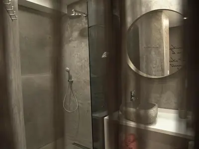 a bathroom with a sink and a mirror at B&B Be In Brussels in Brussels