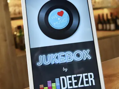 a mockup of a iphone screen with a music box at Ibis Brussels Erasmus in Brussels