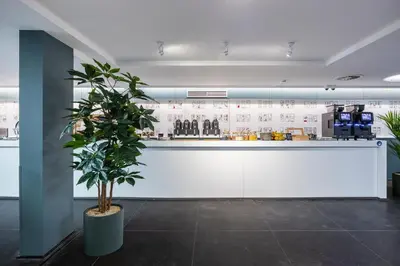 a potted plant in front of a white counter at Hotel Louise in Brussels