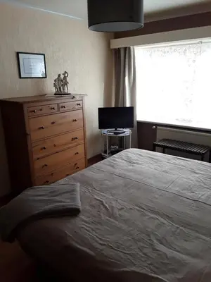 a bedroom with a bed and a dresser and a window at Wenceslas Cobergher III in Bertem