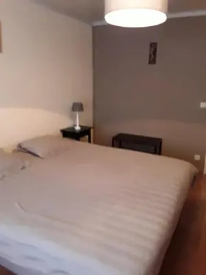 a bedroom with a white bed and a lamp at Wenceslas Cobergher III in Bertem