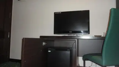 a computer monitor on a desk with a green chair at Hotel L'auberge Du Souverain in Brussels