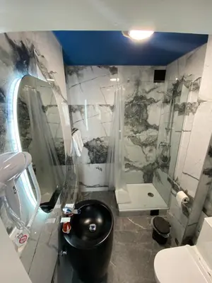 a bathroom with a sink and a shower and a toilet at Hotel Windsor in Brussels
