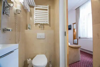 a bathroom with a toilet and a sink at Hotel The Lord in Ghent