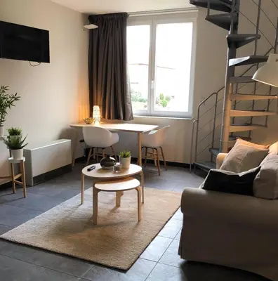 a living room with a couch and a table at Apartments Business Flats Brussels Airport in Zaventem