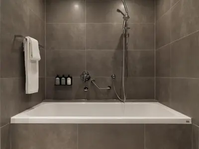 a bath tub in a bathroom with a shower at The Dominican, Brussels, a Member of Design Hotels in Brussels