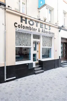a hotel colombier and aberdeen sign on a building at Hotel Abberdeen in Brussels