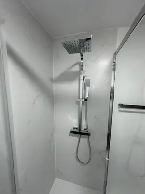 a bathroom with a shower with a shower head at Hotel Albert in Brussels
