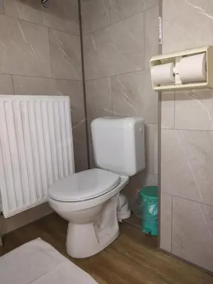 a bathroom with a toilet and two rolls of toilet paper at Hotel Evergreen in Brussels
