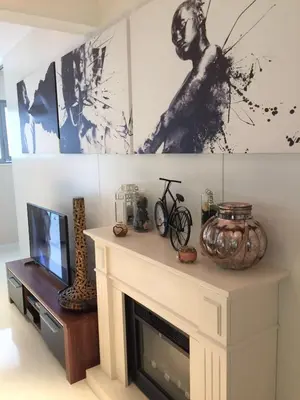a living room with a fireplace and a tv at Beautiful LOFT in the Center of Brussels in Brussels