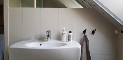 a bathroom with a sink and a mirror at B&B Bergenhof in Hoogstraten