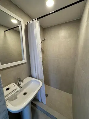 a bathroom with a sink and a shower with a mirror at Beaux ARTS in Antwerp