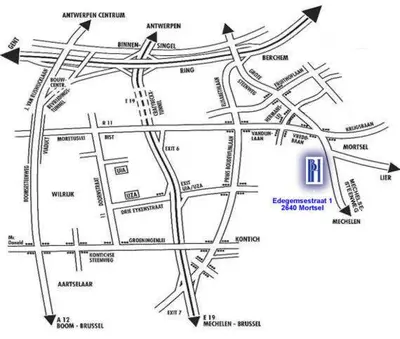 a map with arrows pointing to different cities at Hotel Bristol Internationaal in Mortsel