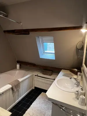 a bathroom with a tub and a sink at De Waterzooi Suites in Ghent