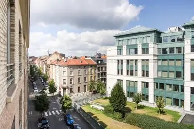 an aerial view of a city with buildings and cars at NEW Design apartment in Brussels in Brussels
