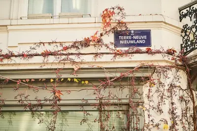 a sign on the side of a building with vines at B&B X2Brussels in Brussels