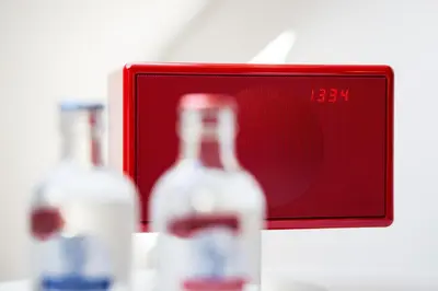 a close up of a bottle in front of a tv at B&B X2Brussels in Brussels