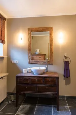 a bathroom with a sink and a mirror at Chez Maintje in Bassevelde