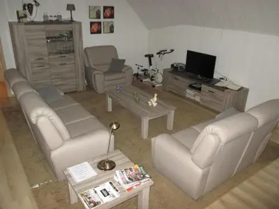 a living room with couches and a tv at Vakantieverblijf-Beestenboel in Retie