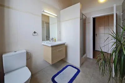 a bathroom with a toilet and a sink and a mirror at B&B Le Lys d'or in Brussels