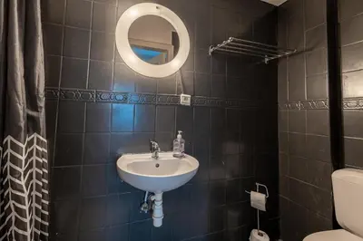 a bathroom with a sink and a mirror and a toilet at Albert gare du Midi , 29 in Brussels