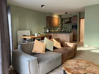 a living room with a couch and a table at Antwerp City Appartment in Antwerp
