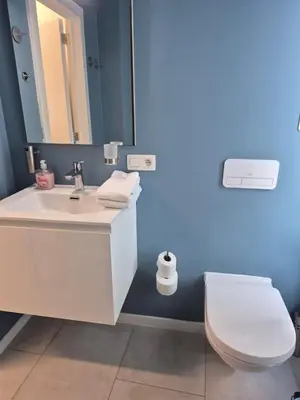a bathroom with a white sink and a toilet at Dokstudio50 in Ghent