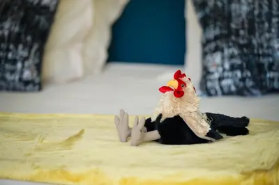 a toy chicken sitting on top of a cake at B&B De Hanewijkhoeve in Werchter